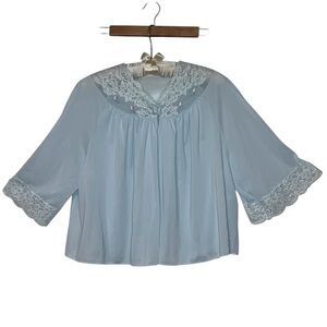 Vintage Shadowline Pajama Jacket Two Button Open Front Lace &  Embroidery Size L